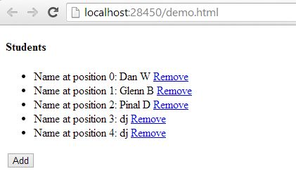 add and remove items from observable array